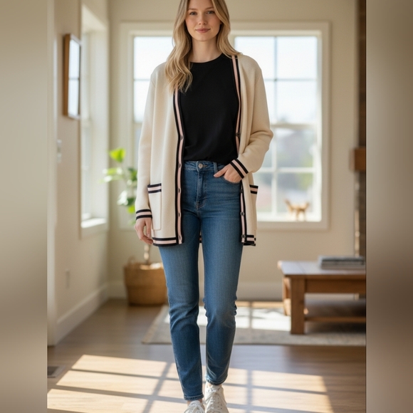 Anne Klein Cream Sweater with Black and Pink Accents, L, XL, EUC, Classic Luxury - Picture 10 of 10